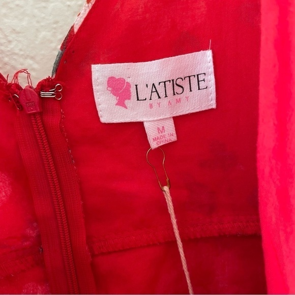 *L’atiste Amy Red Floral Faux Wrap Romper - Picture 3 of 5